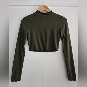 Forest Green Long Sleeve Crop Top Size Small